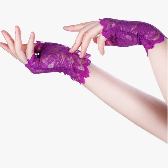 NWT Short Lace Floral Gloves Sunblock Fingerless Bridal Derby Equestrian Gloves - Picture 5 of 7